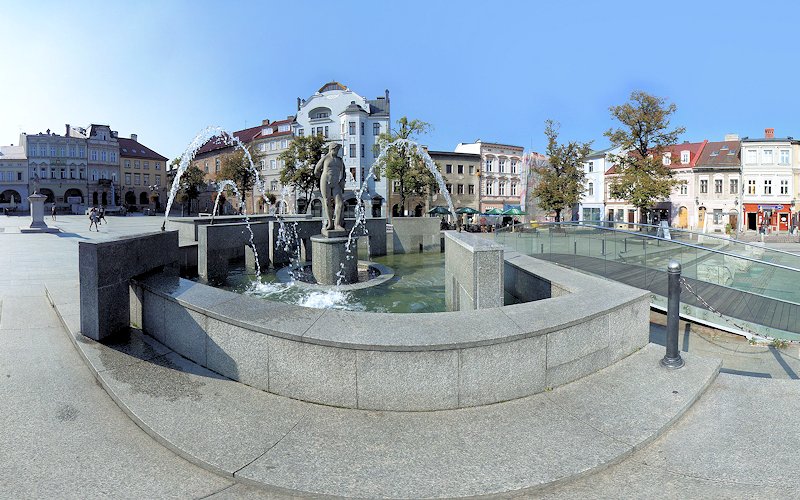 Panorama 360 - Fontanna na rynku - rzeźba Neptuna - zdjęcie 360 Bielsko-Biała