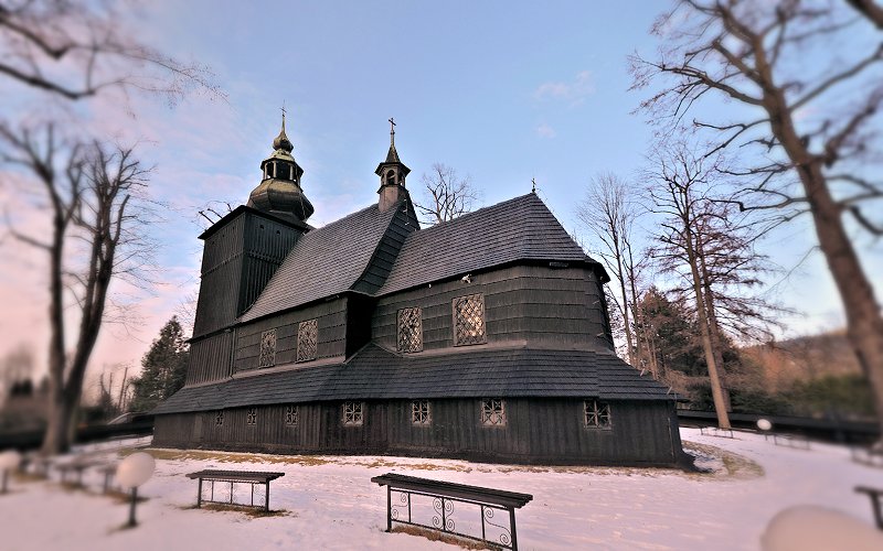 Bielsko-Biała - zabytkowy drewniany kościół św. Barbary - panorama 360